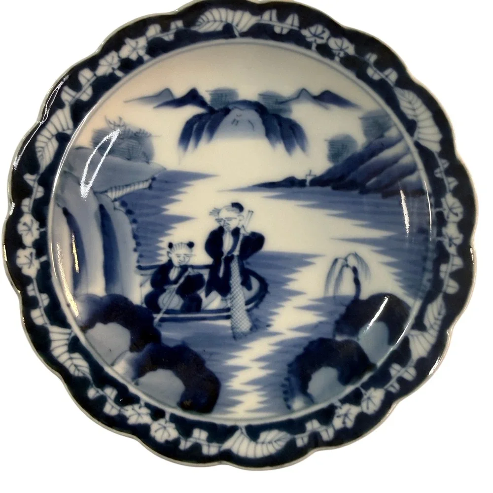 Antique Upper Hanley Geisha Blue Transferware Plate Court Shape England 1899